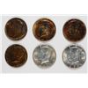 Image 1 : LOT OF ( 6 ) 1969-D KENNEDY HALF DOLLARS GEM BU, END OF ROLL RAINBOW TONING