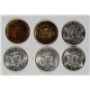 Image 2 : LOT OF ( 6 ) 1969-D KENNEDY HALF DOLLARS GEM BU, END OF ROLL RAINBOW TONING