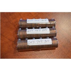 3 Canada 1-Cent Rolls Mixed Years - (60's,70's,80's)