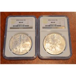 (2) 2006 $1 Eagles NGC MS69!!