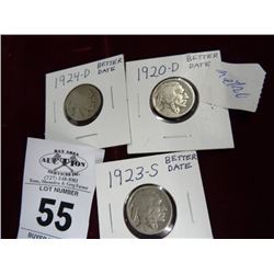 1920-D, 1023-S, 1924-D Buffalo Head Nickels - 3 Times the Money