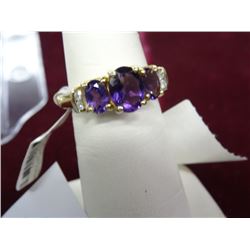 10 Kg. Syn Amethyst & Diamond Accent Ring