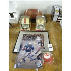 Sports Memorabilia Helmet, Ball & Pictures