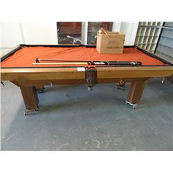 Slate Pool Table w/Harley Cues & Accessories - Needs Recover and pocket leather repairs.