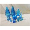 Image 1 : LOT 13 DECORATIVE BLUE GLASS BOTTLES & VASES