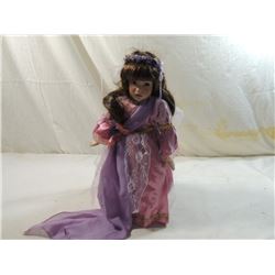 14" PINK & PURPLE DRESS PORCELAIN DOLL