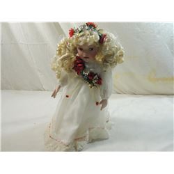14" WHITE W/ RED ROSES PORCELAIN DOLL