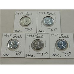 LOT 5 1943 STEEL PENNIES UNC