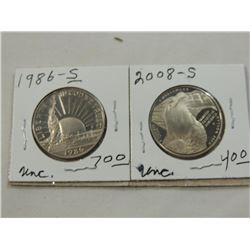 LOT 2 1986 & 2008 HALF DOLLAR COINS