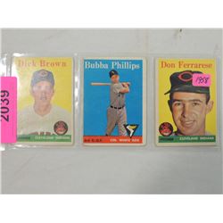 LOT 3 1958 TOPPS BASEBALL CARDS:BROWN, PHILLIPS, F