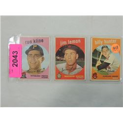 LOT 3 1959 TOPPS BASEBALL CARDS:KLINE, LEMON, HUNT