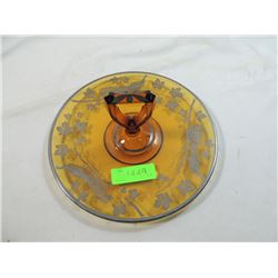 STERLING SILVER INLAY COLORED GLASS DESSERT PLATTE