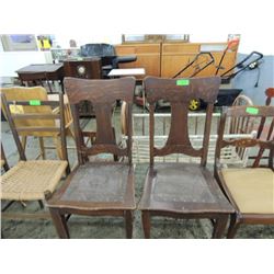 PAIR ANTIQUE LEATHER SEAT CHAIRS
