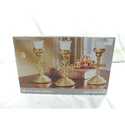 3 PIECE GOLD BAROQUE CROSS VOTIVES