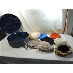 BOX LOT ASSORTED HATS W/ HAT BOX