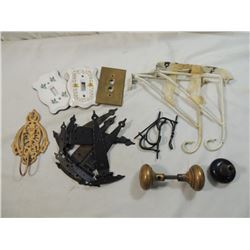 BOX LOT VINTAGE HOME REPAIR HINDGES DOOR KNOBS HOO