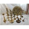 Image 1 : BOX LOT ASSORTED BRASS CANDLESTICKS & PLATE