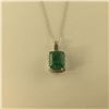 Image 2 : ONE 14KT WHITE GOLD NATURAL EMERALD AND DIAMOND SET PENDANT. MADE IN AN ANTIQUE INSPIRED