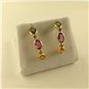 Image 1 : ONE PAIR OF 14KT YELLOW GOLD SEMI HOOP STYLE EARRINGS BEZEL SET WITH 2 OVAL MIXED CUT