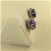Image 2 : ONE PAIR OF 14KT WHITE GOLD NATURAL TANZANITE & DIAMOND SET EARRINGS.  SET WITH 36 ROUND BRILLIANT