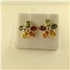 Image 1 : ONE PAIR OF 14KT YELLOW GOLD FANCY COLOUR SAPPHIRE & DIAMOND SET EARRINGS.
