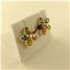 Image 2 : ONE PAIR OF 14KT YELLOW GOLD FANCY COLOUR SAPPHIRE & DIAMOND SET EARRINGS.