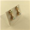Image 2 : PAIR OF 14KT YELLOW GOLD NATURAL WHITE  OPAL DANGLING EARRINGS. CLAW SET WITH 4 PEAR SHAPED