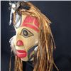 Image 2 : GEORGE PENNIER (1957-2014) STO:LO "BEAR" CEDAR MASK, WITH ABALONE, FEATHERS & CEDAR BARK HAIR 9"
