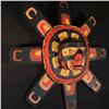 Image 2 : TIM ALFRED, KWAKIUTL SUN MASK, HAND CARVED, WITH COPPER AND ABALONE INLAY 35" (FROM TIP TO TIP)