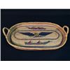 Image 2 : NUU-CHAH-NULTH TRAY WITH WHALR, EAGLE AND 2 NATIVES IN A CANOE 14" LONG X 9" WIDE AND EXTRA WOVEN