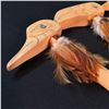 Image 3 : LOT OF 3 HAND CARVED WALKING STICKS, WITH ABALONE INLAY AND FEATHERS