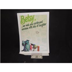 MONSTER INC OOAK POSTER LOADED WITH SIGNATURES AND SENTIMENTS