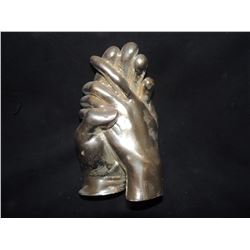 HOLDING HANDS CHROMED ART SCULPTURE