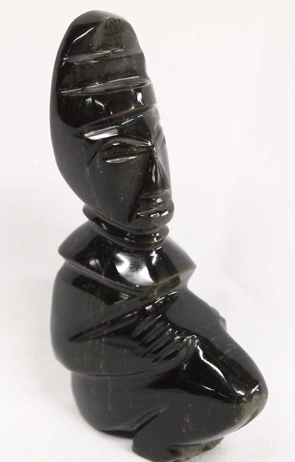 1960 Mexican Carved Obsidian Mayan Sculpture