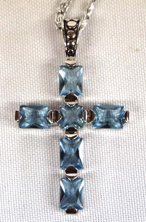 V3 Jewelry Sterling Silver with Blue Topaz Cross Ring main image 1