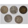 Image 1 : ( 5 ) CIRCULATED MORGAN SILVER  DOLLARS: 1882, 1890-O, 1899-O, 1921 AND 1921-S
