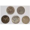 Image 2 : ( 5 ) CIRCULATED MORGAN SILVER  DOLLARS: 1882, 1890-O, 1899-O, 1921 AND 1921-S
