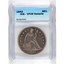 1842 SEATED DOLLAR ICG VF-25 DETAILS