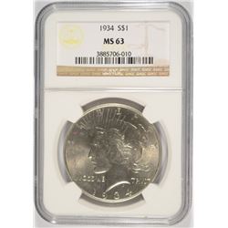 1934 PEACE DOLLAR NGC MS-63