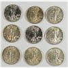 Image 1 : ( 9 ) PIECES AU/UNC WALKING LIBERTY HALF DOLLARS, NICE LOT!
