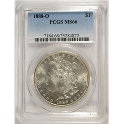 1888-O MORGAN SILVER DOLLAR, PCGS MS-66 BLAST WHITE, VERY RARE!