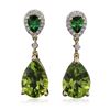 Image 1 : 14KT Yellow Gold 7.97 ctw Peridot, Tsavorite and Diamond Earrings