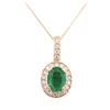 Image 2 : 14KT Rose Gold 3.05 ctw Emerald and Diamond Penadnt With Chain