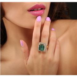 14KT Yellow Gold 10.90 ctw Emerald and Diamond Ring