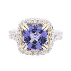14KT Two-Tone Gold 4.29 ctw Tanzanite and Diamond Ring