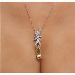 14KT White Gold 6.44 ctw Citrine and Diamond Pendant With Chain