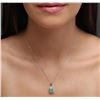 Image 2 : 14KT White Gold 1.33 ctw Emerald and Diamond Pendant With Chain