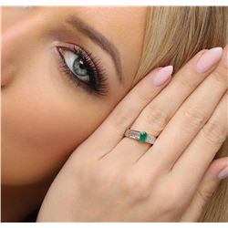 14KT White Gold 0.43 ctw Emerald and Diamond Ring