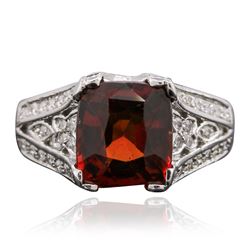 14KT White Gold 3.50 ctw Garnet and Diamond Ring