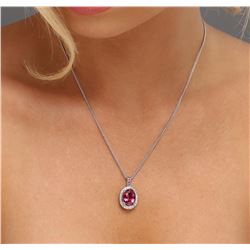 14KT White Gold 4.70 ctw Tourmaline, Ruby and Diamond Pendant With Chain